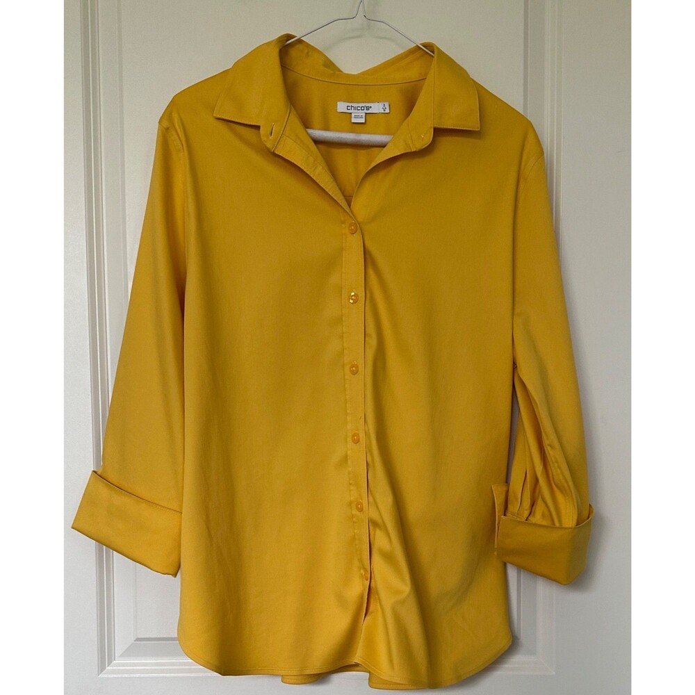 Chico's No-Iron Stretch Button-Down Gold Shirt Chico’s 2 (Large / US 12)